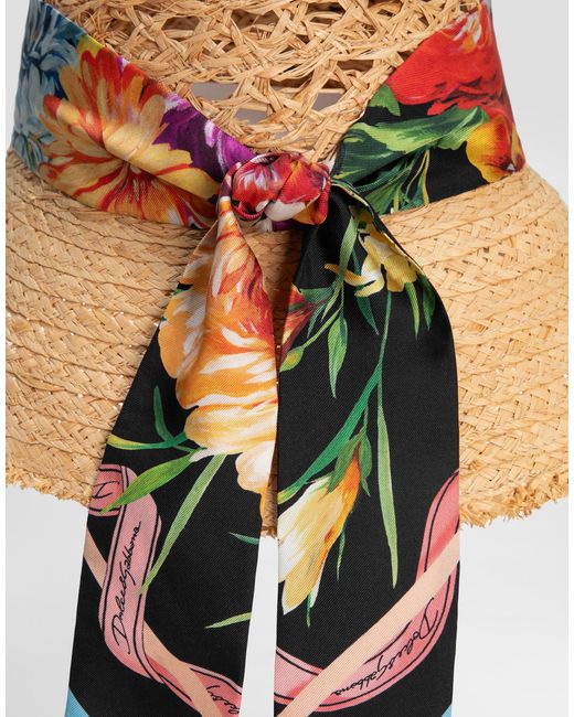 Dolce & Gabbana Pink Straw Hat With Bandeau Scarf