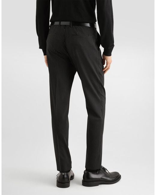 Dolce & Gabbana Black Wool Pinstripe Trousers for men