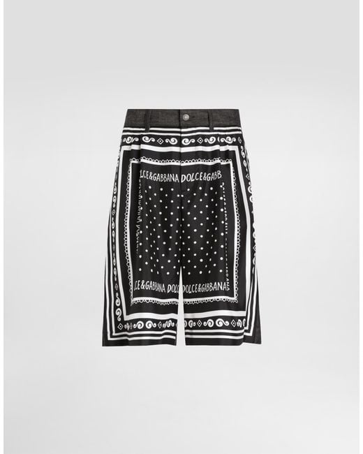 Dolce & Gabbana Black Printed Silk And Denim Shorts for men
