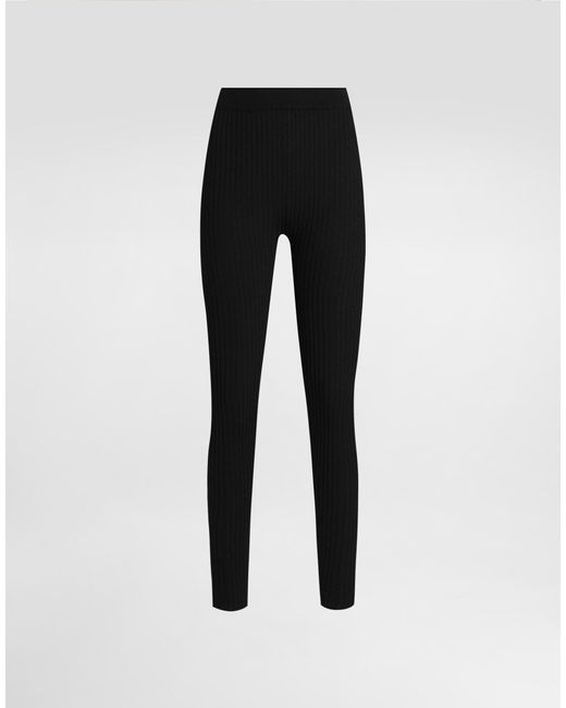 Dolce & Gabbana Black Ribbed Wool Leggings