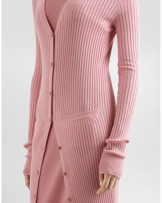 Dolce & Gabbana Pink Long Ribbed Wool Cardigan