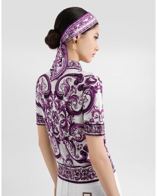Dolce & Gabbana Majolica-Print Silk Polo Pink