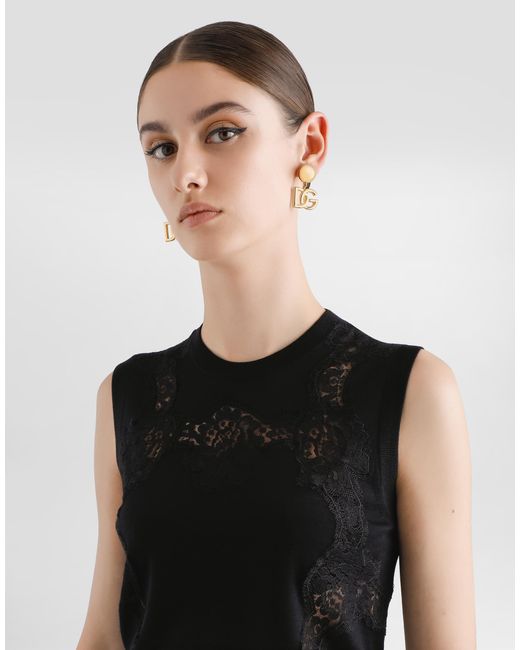 Dolce & Gabbana Black Wool And Lace Tank Top