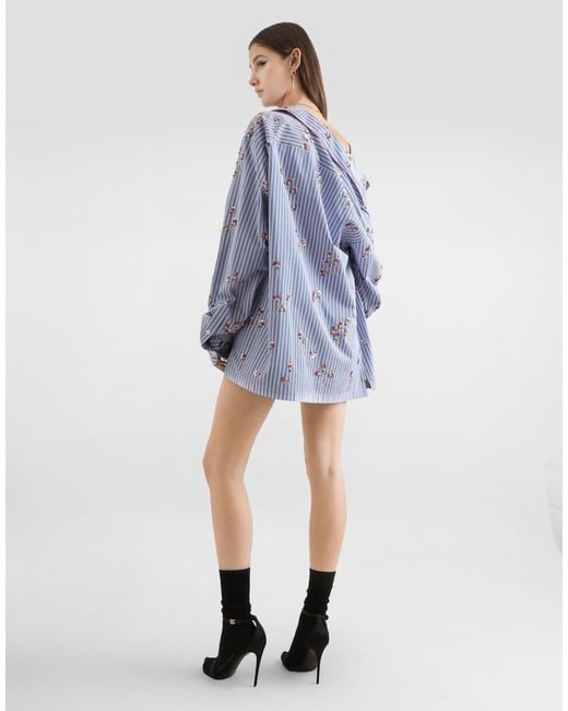 Dolce & Gabbana Blue Poplin Shirt With Crystal Flower Embroidery