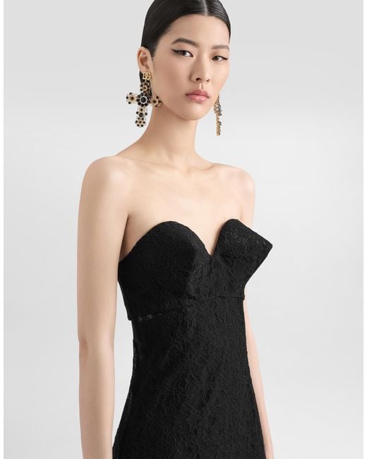 Dolce & Gabbana Black Strapless Lace Dress With Conical Cups
