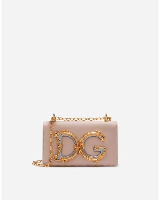Dolce & Gabbana Leather Dg Girls Phone Bag In Plain Calfskin in Pale ...