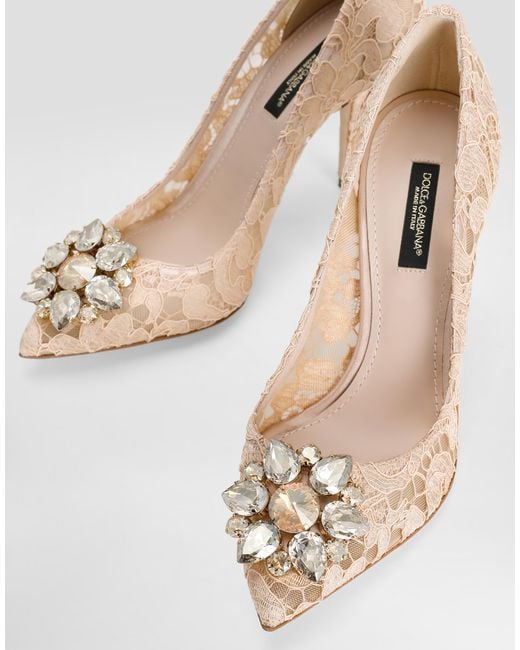 Dolce & Gabbana White Lace Pumps With Brooch Detailing
