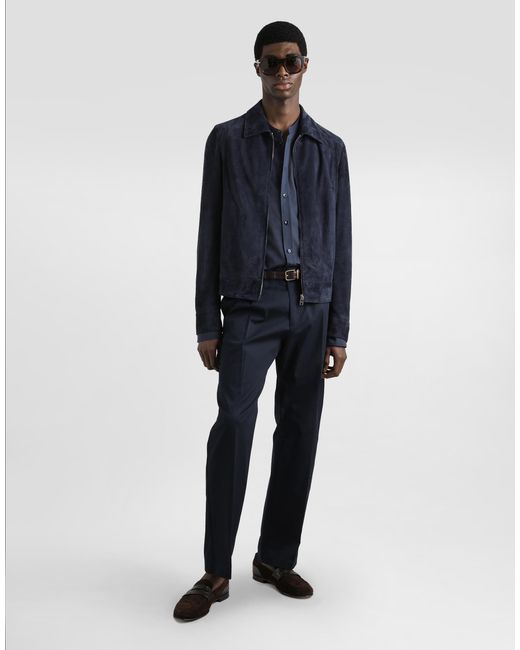 Dolce & Gabbana Blue Leather Zipped Jacket for men