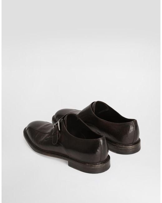 Dolce & Gabbana Brown Washed Calfskin Laced Shoes for men