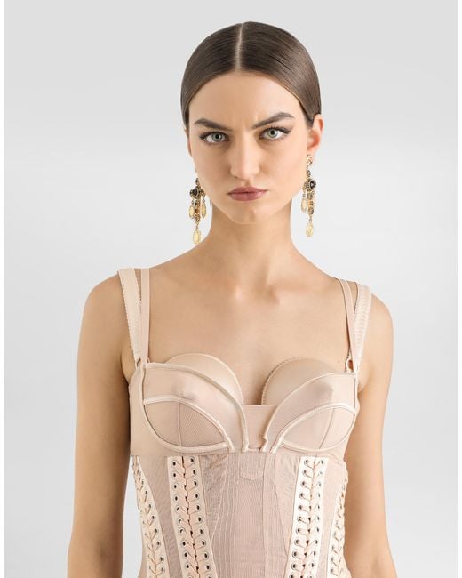 Dolce & Gabbana Light Tulle Calf-Length Slip Dress With Corset Details White