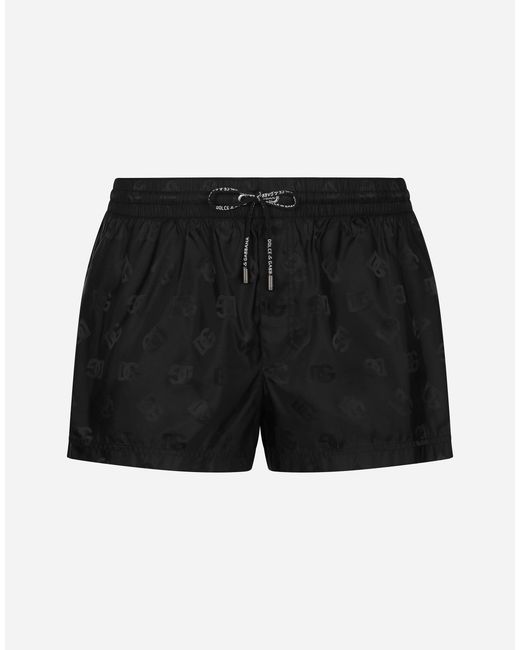 Dolce & Gabbana Black Short Swim Trunks With Jacquard Dg Monogram for men