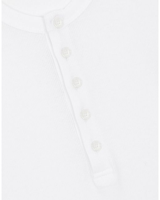 Dolce & Gabbana White Ribbed Cotton Granddad-Neck Sweater for men