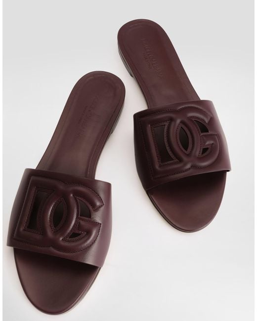 Dolce & Gabbana Brown Calfskin Sliders With Dg Logo