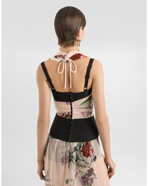 Dolce & Gabbana Red Marquisette And Chiffon Corset Top With Floral