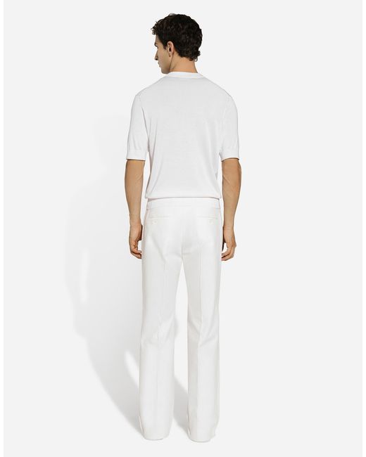 Dolce & Gabbana White Silk Granddad-Neck Sweater With Logo Embroidery for men