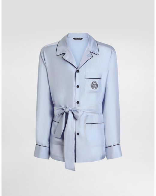Dolce & Gabbana Blue Silk Twill Robe for men