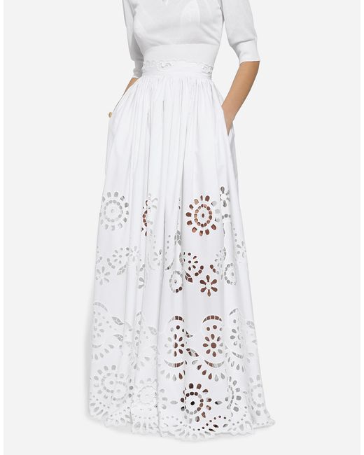 Dolce & Gabbana White Long Cotton Circle Skirt With Cut-Out Detailing
