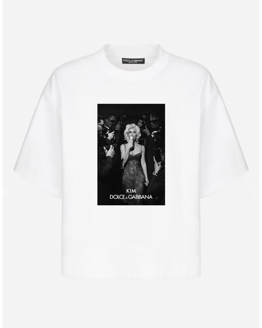 Dolce & Gabbana White T-Shirt "Ciao, Kim" Pasta-Print