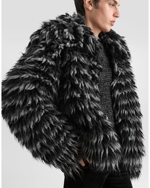 Dolce & Gabbana Black Fur-Effect Knit Cardigan for men