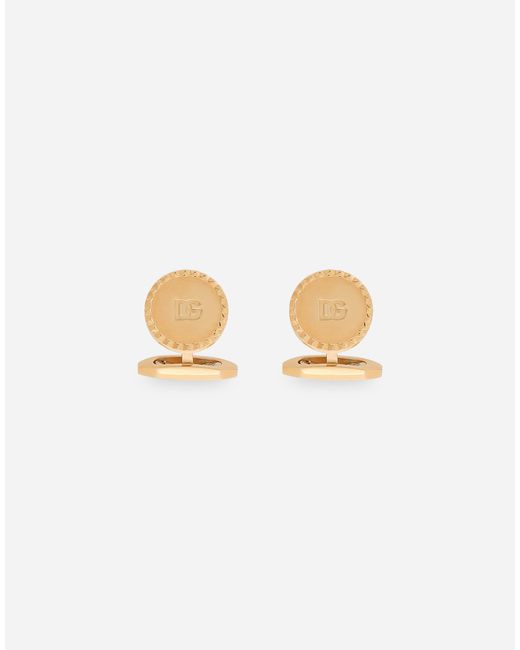 Dolce & Gabbana White Round Cufflinks With Dg Logo for men