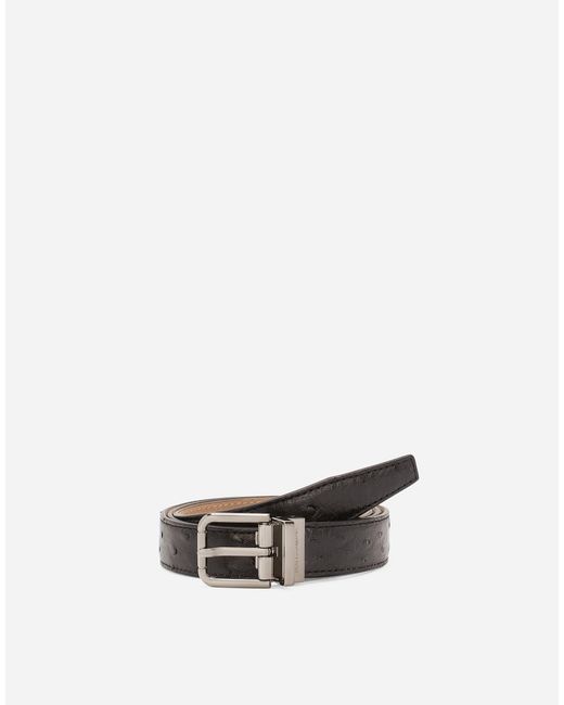 Dolce & Gabbana Black Ostrich Leather Belt for men