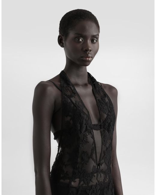 Dolce & Gabbana Black Lace Dress With Ostrich Feathers
