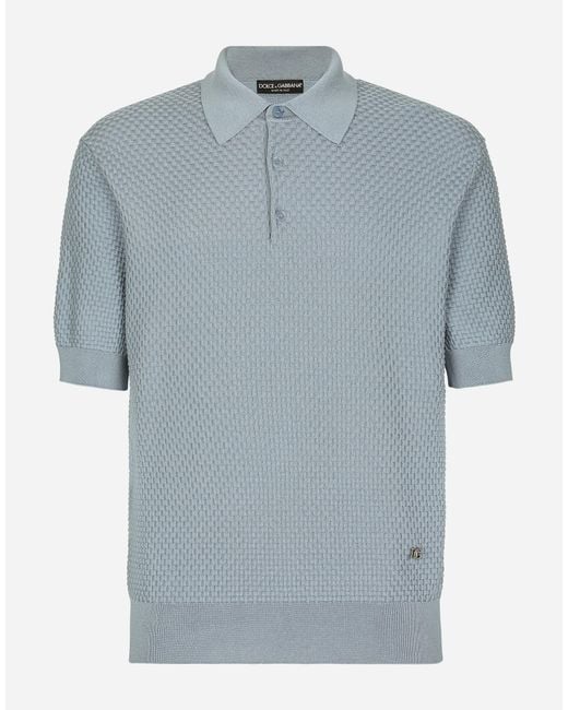 Dolce & Gabbana Blue Stretch Cotton Polo-Shirt With Dg Hardware for men