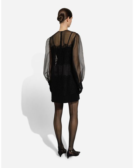 Dolce & Gabbana Black Organza Lace Inlay Mini Dress