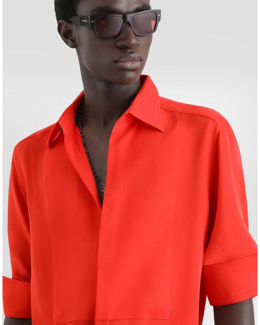 Dolce & Gabbana Red Crêpe De Chine Silk Martini Shirt for men