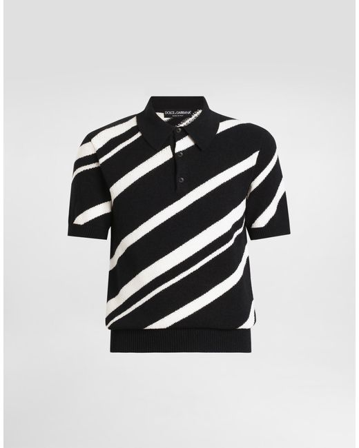 Jersey Polo De Algodón De Manga Corta Con Intarsia A Rayas Dolce & Gabbana de hombre de color Black