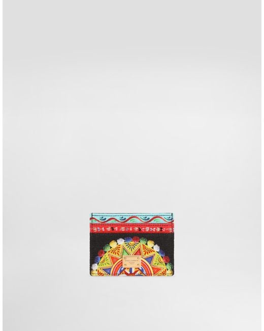 Dolce & Gabbana White Carretto-Print Canvas Card Holder