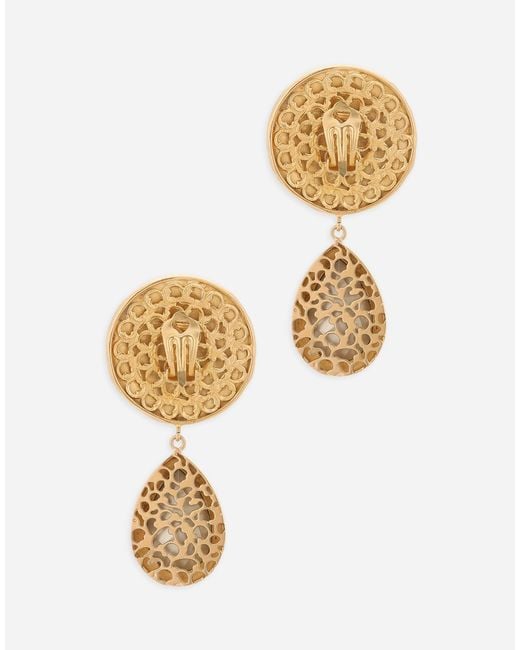 Dolce & Gabbana White Earrings With Logo Coin And Rhinestone Pendants