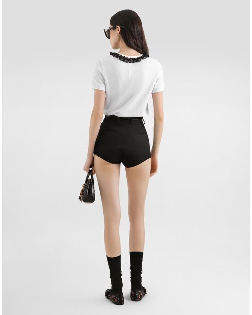 Dolce & Gabbana White Jersey T-Shirt With Lace And Dg Embroidery