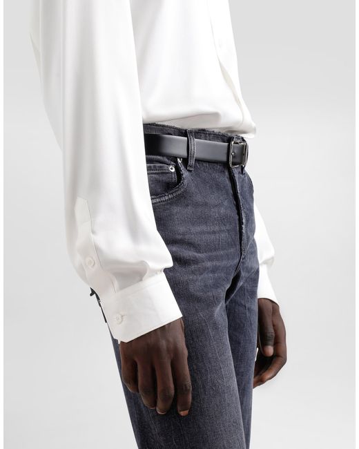 Dolce & Gabbana White Silk Shirt With Logo Embroidery for men