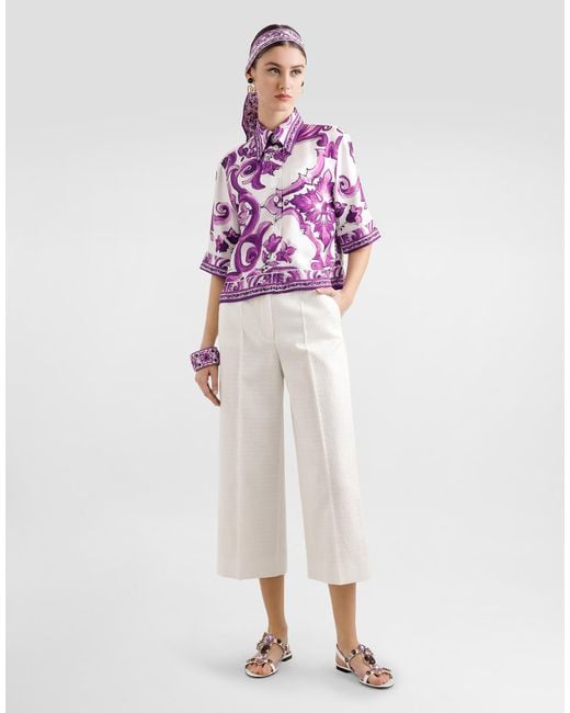 Dolce & Gabbana Majolica-Print Silk Shirt Pink