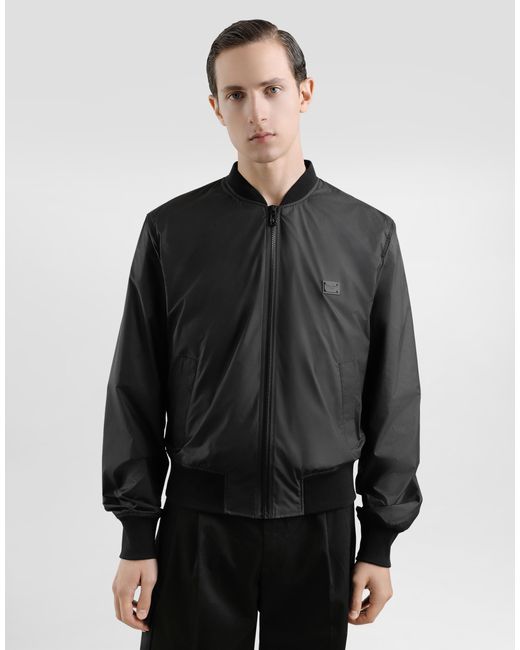 Bómber De Tejido Técnico Con Placa Dolce & Gabbana de hombre de color Black