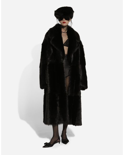 Dolce & Gabbana ムートン シングルブレスト コート Black