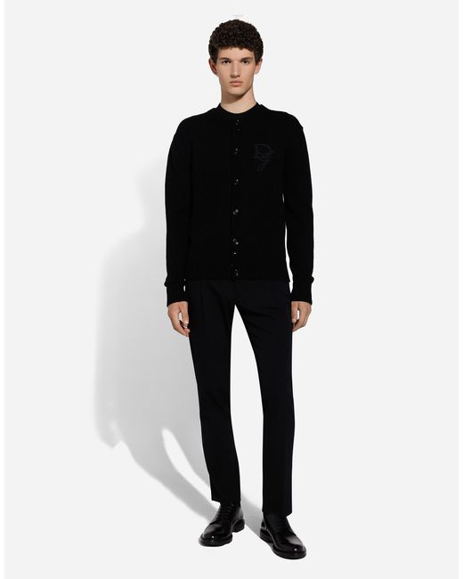 メンズ Dolce & Gabbana Dgエンブロイダリー ウール ラウンドネック カーディガン Black