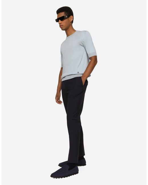 Dolce & Gabbana Blue Stretch Wool Pants With Dg Embroidery for men