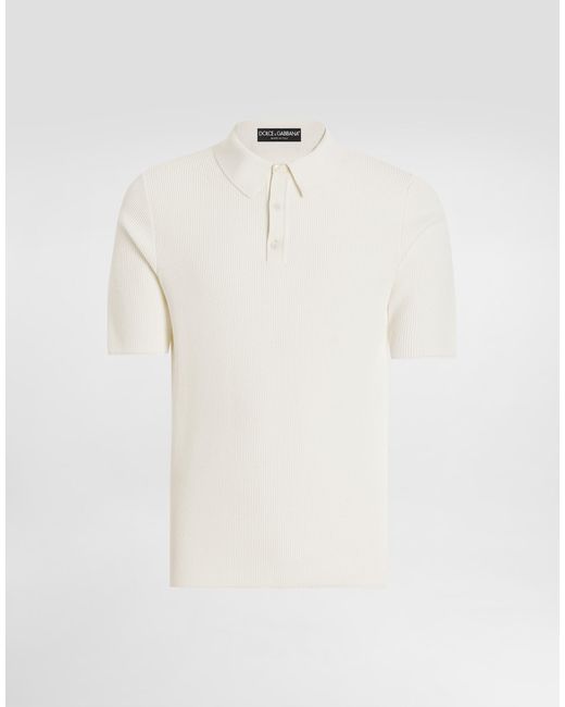 Dolce & Gabbana Geripptes Kurzarmpoloshirt Aus Baumwolle in White für Herren