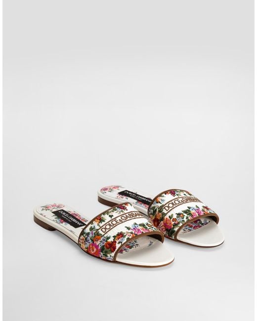 Dolce & Gabbana White Nappa Leather Flat Slippers With Embroidery