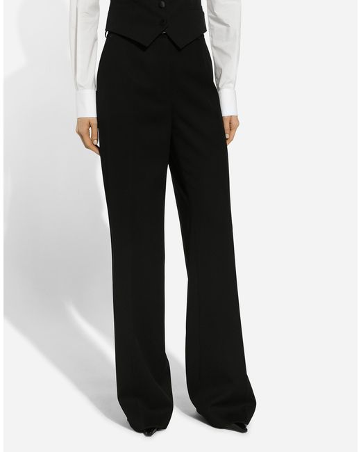 Dolce & Gabbana Black Flared Wool Gabardine Pants