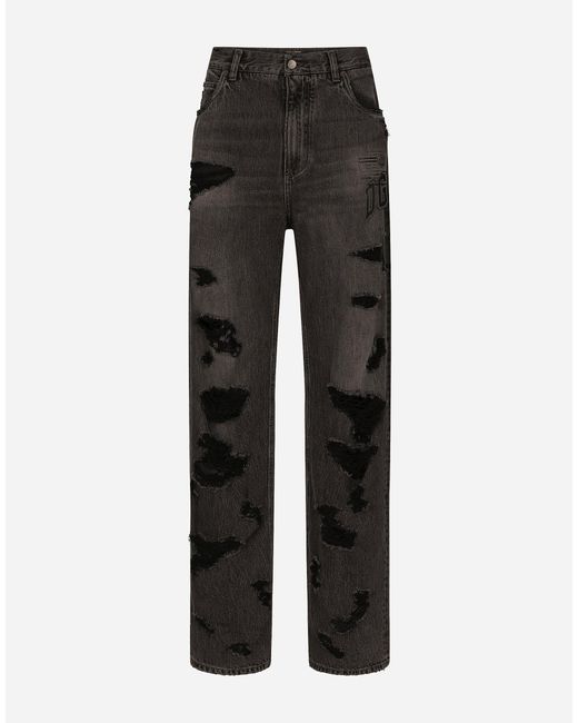 Dolce & Gabbana Multicolor Wide-Leg Denim Jeans With Ripped Details And Abrasions