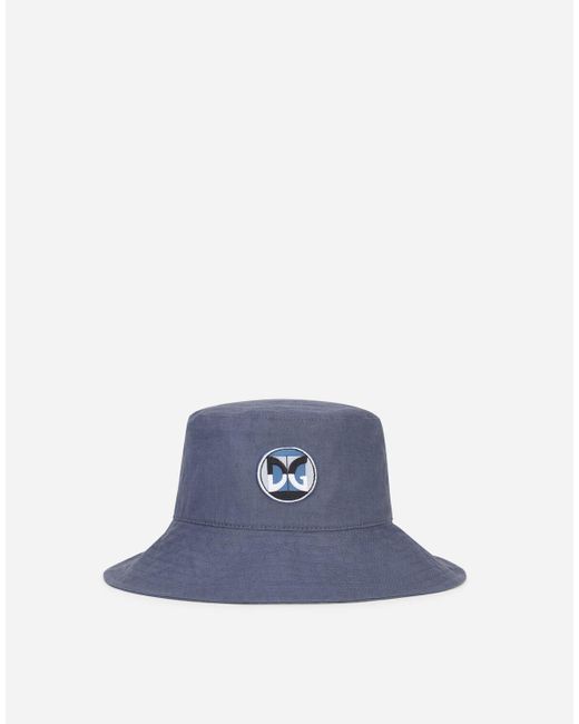 Dolce & Gabbana Blue Linen Bucket Hat With Dg Patch for men