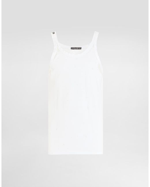 Dolce & Gabbana White Distressed Jersey Tank Top for men
