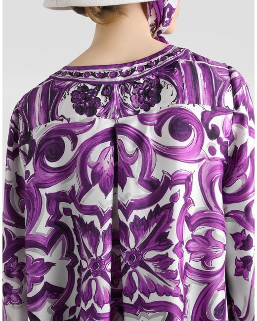 Dolce & Gabbana Purple Majolica-Print Twill Dress