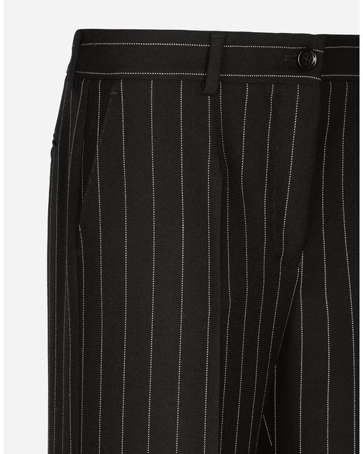 Dolce & Gabbana フレアパンツ ウールクロス チョークストライプ Black