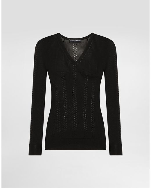 Dolce & Gabbana Black Pullover V-Ausschnitt Aus Seide