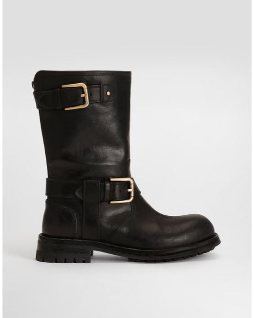 Dolce & Gabbana Black Calfskin Biker Boots