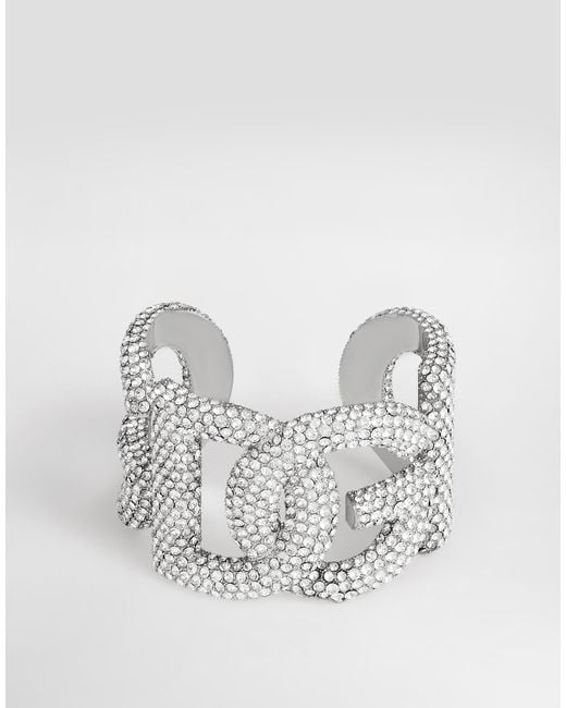 Dolce & Gabbana White Rigid Rhinestone-Detailed Bracelet With Dg Logo